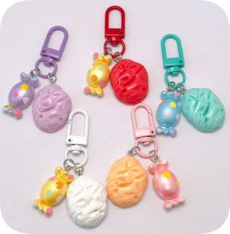 Lliw-Cadwyni Allwedd Candy Resin Cyfatebol Gyda Metal U-Clip|Swyn Candy Melys Ar Gyfer Allweddi, Bagiau ac Ategolion Dol